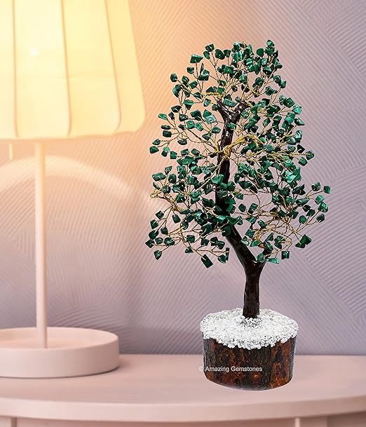 Amazing Gemstone Crystals and Healing Stones Birthday Gifts for Women - Malachite Crystal Tree of Life Home Decor Stocking Stuffers, Bookshelf, Room, Meditation Gift for Dad, Unique Birthday Gifts