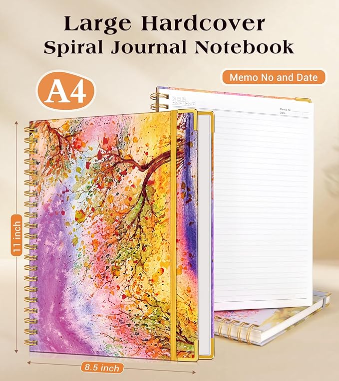 Lined Spiral Notebook Journal for Women, 200 Pages Cute Notebooks 8.5” x 11”, A4 Large Hardcover Spiral Journals with 100 GSM Thick Paper, College Ruled Notebook for Writing Work School, Autumn Tree