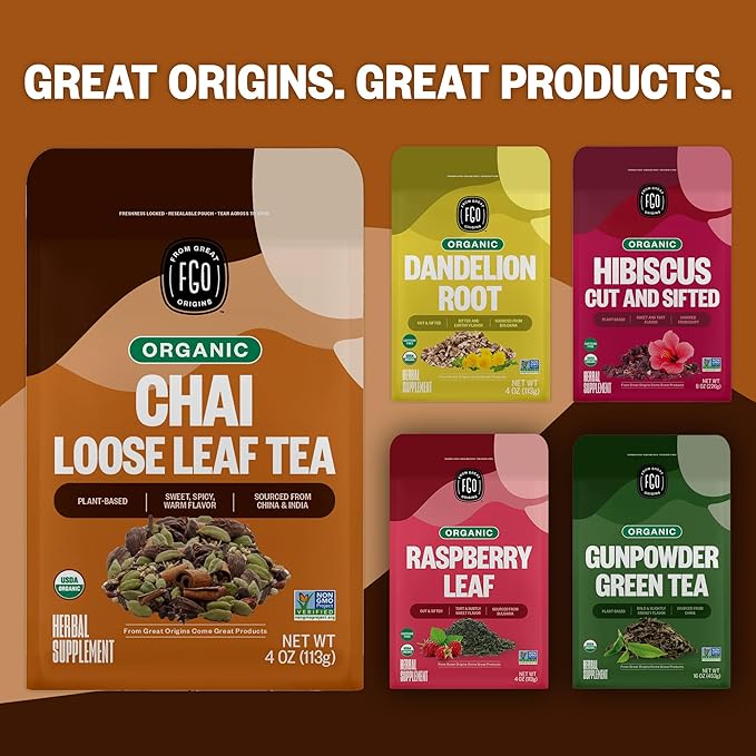 FGO Organic Chai Tea, 4 Ounce Loose Leaf, Resealable Bag, Packaging May Vary (Pack of 1)