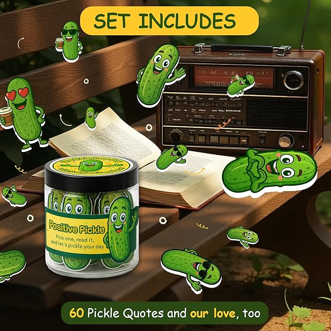 60 Positive Pickle Cards Jar, Affirmation Cards for Women, Teens, Emotional Pickle Gifts, Positive Pickle Jar, Funny Pickle Gifts for Women, Teen Girl Birthday Gifts, Positivity Jars