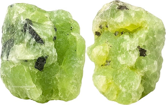 Amazing Gemstone 2 Pieces Prehnite Raw Crystals and Healing Stones, Natural Rocks for Tumbling and DIY Raw Stones and Crystals