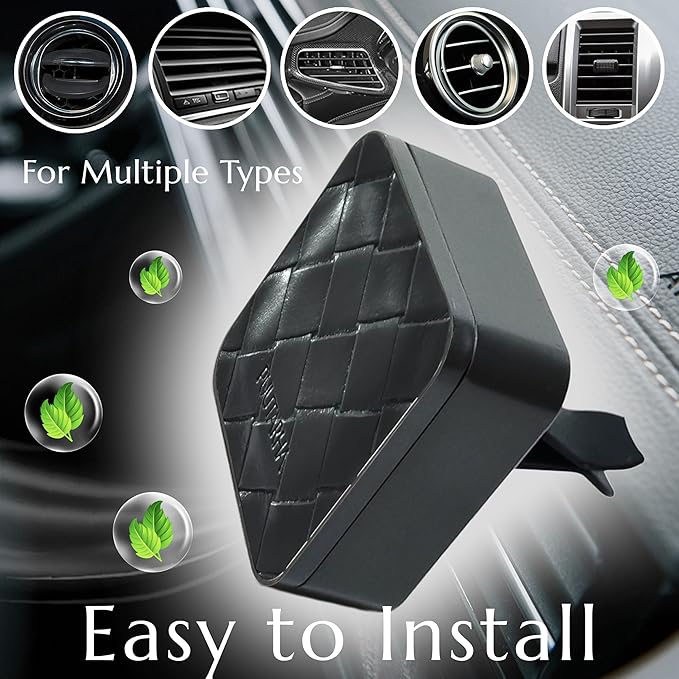 Premium Quality Car Air Freshener Leather and Metal Design Scent Vent Clip Diffuser,New Natural Fragrance Diffuser for Car with 3 Refill Scented Discs and Gift Box(Black Weave)