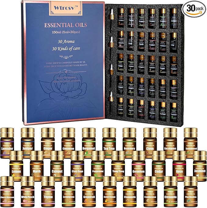 Essential Oils Set-Essential Oils-Perfect for Diffuser, Humidifier,Aromatherapy, Massage,Soap Making,Skin & Hair Care,30x5 ml