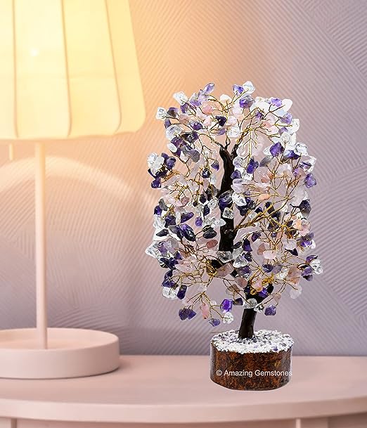 Amazing Gemstone Crystals and Healing Stones Birthday Gifts for Women - Rose Quartz Amethyst Clear Quartz Crystal Tree of Life Home Decor Stocking Stuffers, Bookshelf Decor Room Decor Meditation
