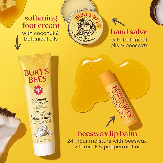 Burt's Bees Christmas Gifts - Essentials Everyday Set, 5 Travel Size Products for Stocking Stuffers - Deep Cleansing Cream, Hand Salve, Body Lotion, Foot Cream and Original Lip Balm