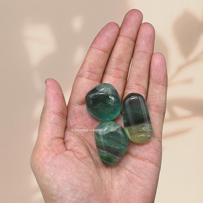 Amazing Gemstone Fluorite Crystals and Healing Stones Tumbled - 1 oz Fluorite Stone Gem Stones, Natural Healing Stones for Energy Balance, Stress Relief - Premium Polished Gems Rocks for Meditation