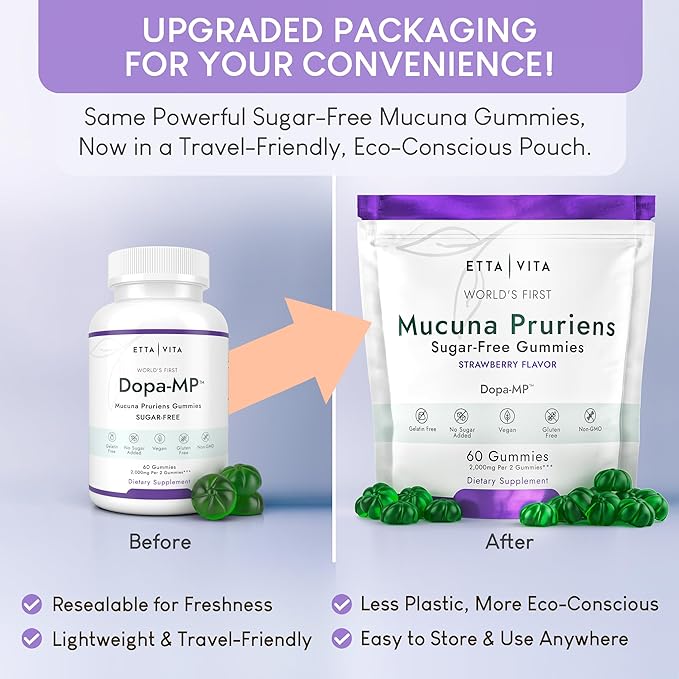 Dopamine Supplement - Sugar-Free Mucuna Pruriens Gummies (2g/serving) Energy & Focus Gummies - Potent Mucuna Pruriens Extract Supplement for Calm Mood and Motivation, Vegan, Non-GMO, Gluten-Free, 60ct