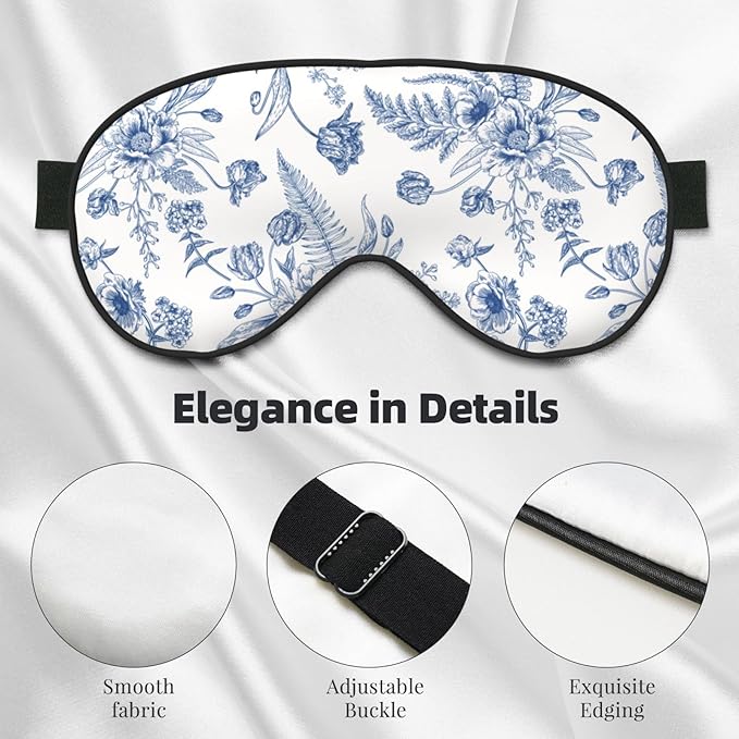 Vintage Blue Floral Peony Sleeping Eye Mask Eye Mask for Sleeping Soft Comfort Eye Shade Blackout Eye Cover for Deep Rest Travel Nap Meditation