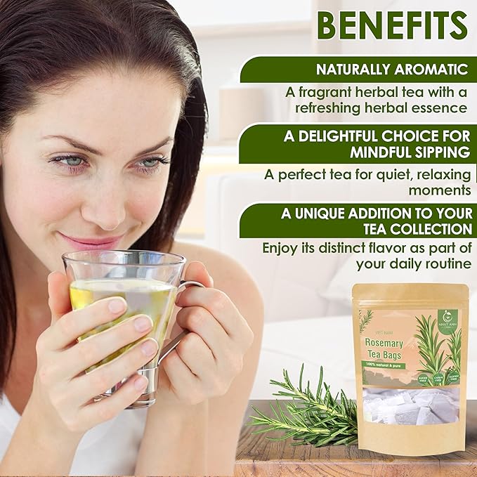 NHAT ANH FARM Premium Rosemary Tea Bags, 40 Count, 100% Natural Dried Rosemary Leaves, Naturally Sweet Herbal Tea, Sugar-Free, Caffeine-Free, No Additives