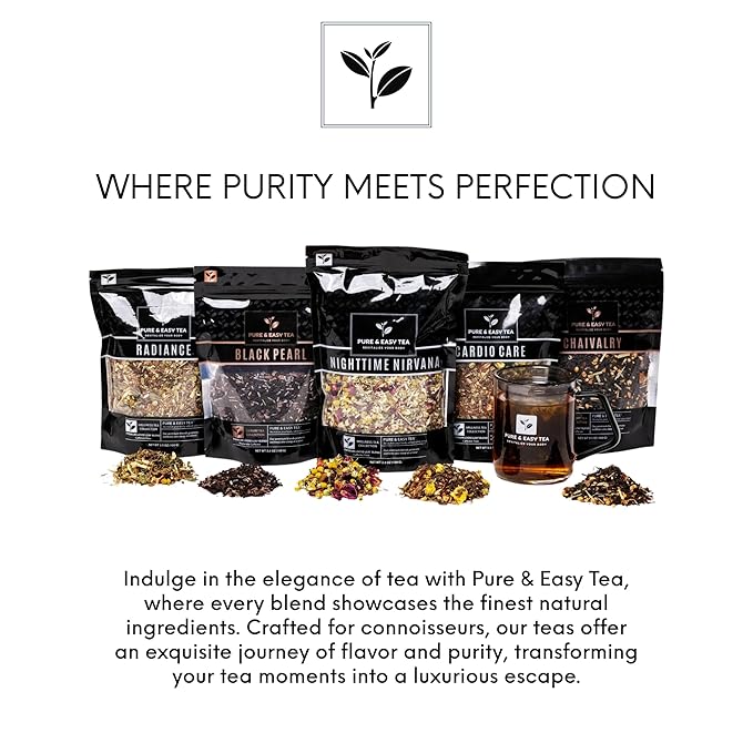 Pure And Easy Tea, Radiance, Herbal Tea for Healthy-Looking Skin and Natural Glow, 100% Caffeine-Free Botanical Blend, 30-Day Supply, 100g