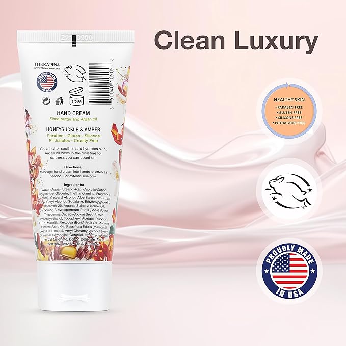 Aromatherapy Honeysucke Amber Hand Cream for Dry Skin – Shea Butter Hand Cream for Women and Men with an Awakening, Long-Lasting Scent – Vegan Hand Cream Lotion for Dry Skin, 3 Oz.