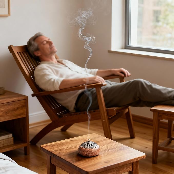 Acacia Wood Incense Burner for Cones & Coils, with Sticks Holder - 3-in-1, Zen Meditation Yoga Home Room Decor