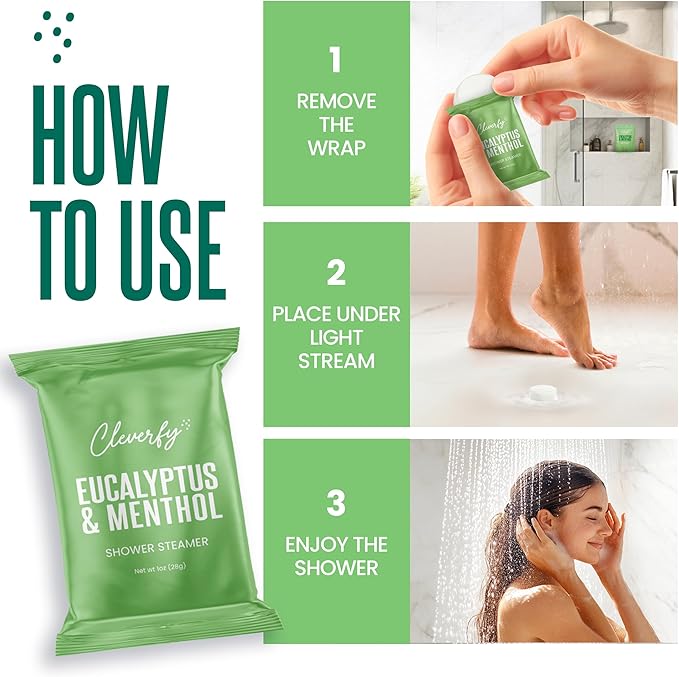 Cleverfy Eucalyptus for Shower Steamers Aromatherapy – Stocking Stuffers for Women, Teens and Wife – Christmas Gifts for Women and Teen Girls – White Elephant Gifts for Adults – 18 Tablets