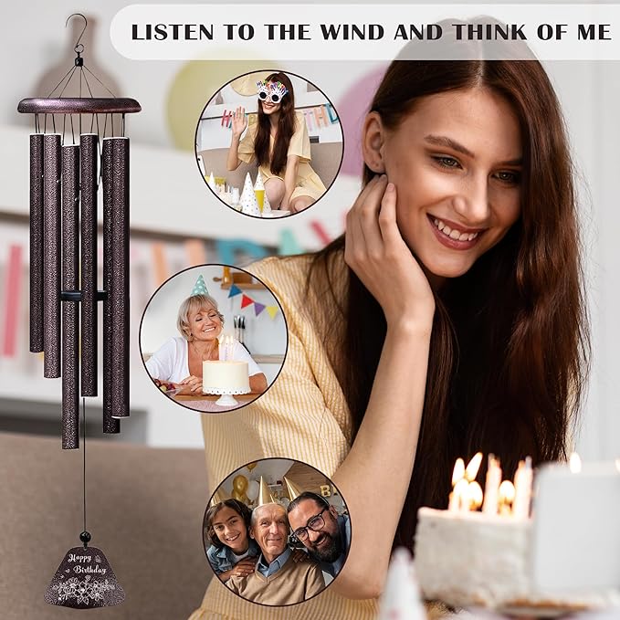 Birthday Gifts for Women/Men, Happy Birthday Decorations 32” Wind Chimes Outside, Wind Chimes for Mom Her Bestie Coworker Friend