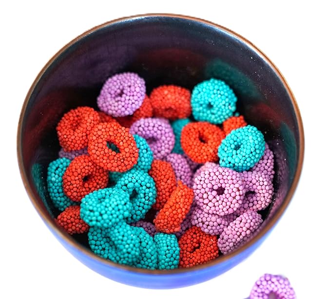Assorted Fruit Flavored Crunchy Candy Coated Gummy Candy Rings - 1 lb of Tropical Punch Grape Cherry Chewy Sweet Treats in Reasealable Bag