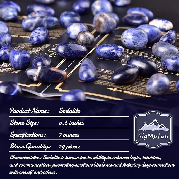 Sodalite Healing Crystal Stone Set - 24 Pieces, 0.6" Natural & Polished Stones for Healing, Meditation, Reiki, Chakra, Crafting & Decoration