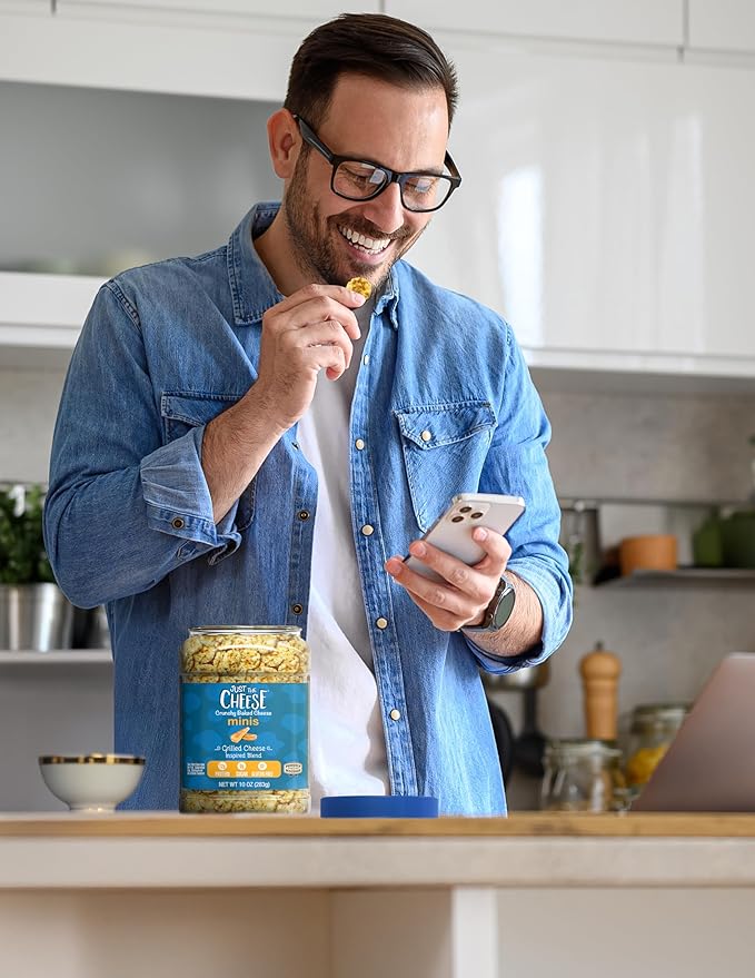 Just the Cheese Minis – Grilled Cheese Crisps, 10 oz Jar, Delicious Low-Carb Lifestyle Protein Chips, High-Protein, Gluten-Free Crisps, Keto-Friendly, Zero Sugar, Perfect Snack for Adults