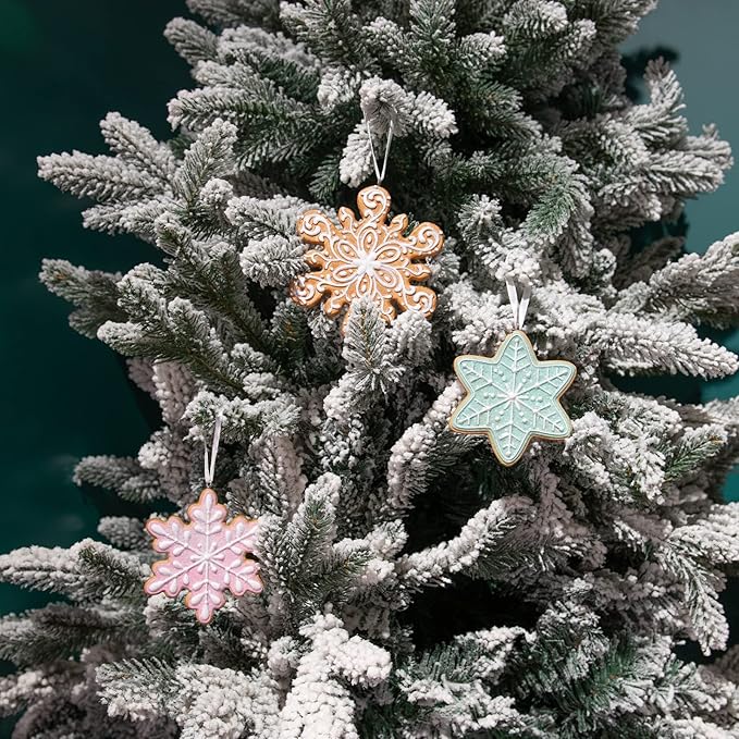 Braxio Gingerbread Snowflake Ornaments - Christmas Figurine Ornaments Decorative Hanging Ornaments for Christmas Tree Set of 3