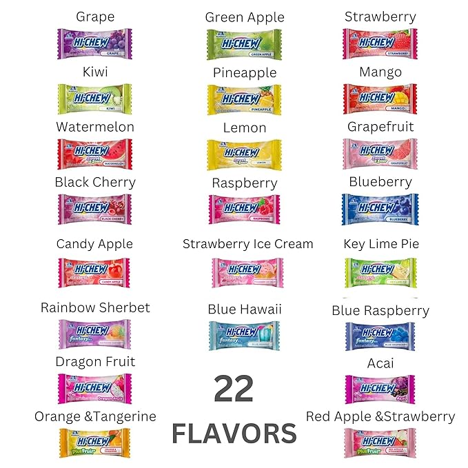 HI-CHEW Variety Mix, Pack of 8 Bags - 22 Flavors Including Dessert Mix - Unique Fun Soft & Chewy Halloween Candy - Immensely Juicy Fruity Candy Flavors - Individually Wrapped for Sharing