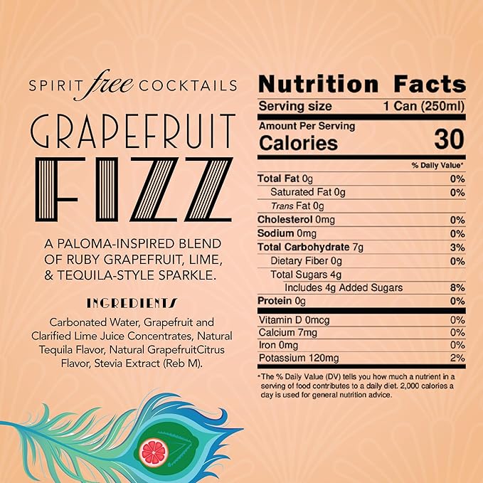 Blind Tiger Grapefruit Fizz 8-Pack | Grapefruit & Lime Non-Alcoholic Sparkling Mocktail | Paloma-Inspired | Crafted with Natural Ingredients | Mixers, Cocktails, Mocktails | 8.4 fl oz Cans