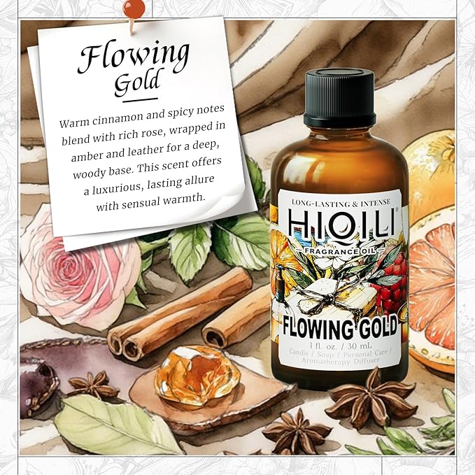 HIQILI Flowing Gold Fragrance Oil - Perfect for Soap & Candles, Inspired by R.Bane One-Mill, Men's Perfumes Making, for Essential Oil Diffusers Use - 1Fl Oz