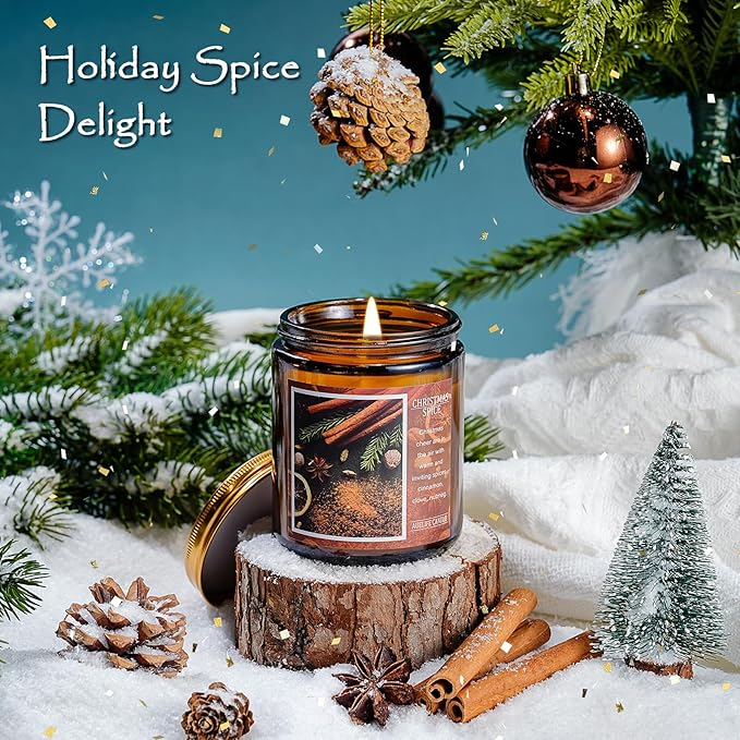 Christmas Candle | Christmas Spice Scented Candle, Holiday Candles Gift, Soy Wax Candle for Home Scented, Aromatherapy Jar Candles, Gifts for Women and Men, Cozy Winter Candles for Home Decor, 7 oz