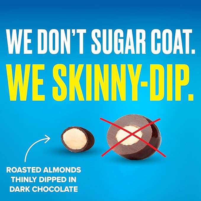 SkinnyDipped Dark Chocolate Cocoa Almonds, Chocolate Covered Almonds, Low Sugar, Gluten Free, Healthy Snack, 1.2 Ounce Bags (Pack of 15)