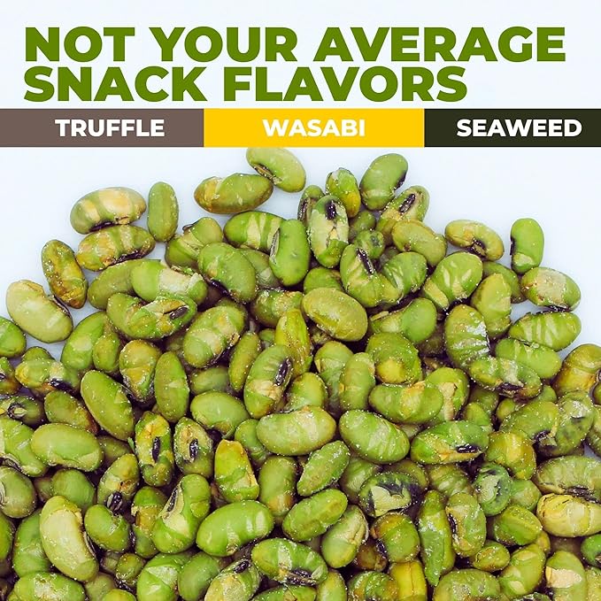 Crunchy Dry Roasted Edamame Beans Snack by Zest Delites, Truffle - Seaweed - Wasabi, Vegan, Low Calorie (120cal) High Protein Snacks (11g), Low Carb, Keto, 0.9 oz 24 Packs