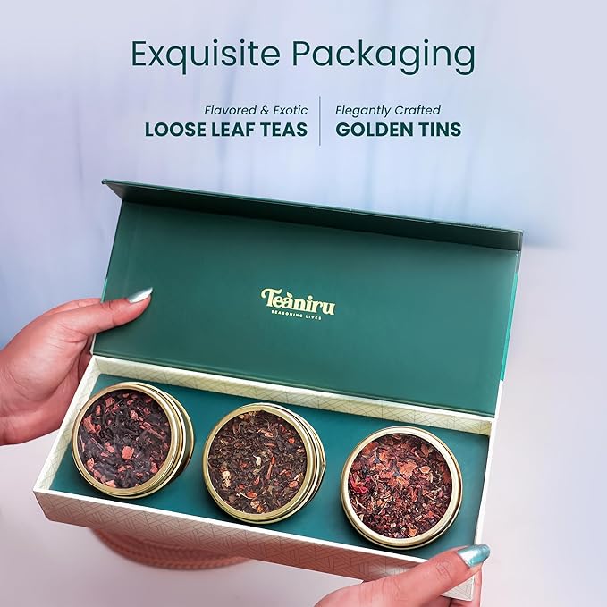 Teaniru, Novelty Tea Collection – Pack of 200 | Loose Leaf Tea Sampler Gift | 3 Flavored Tea - Black, Herbal & Green Tea | Loose Leaf Tea Gift Set for Corporate Gifting | Thanks Giving