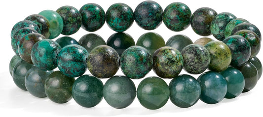 Bivei Natural Gemstone Semi Precious Healing Crystals Handmade Stretchy Round Beads Bracelet, Enhance Positive Energy