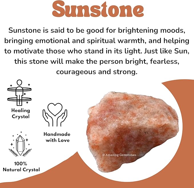 Amazing Gemstone 2 Pieces Sunstone Raw Crystals and Healing Stones, Natural Rocks for Tumbling and DIY Raw Stones and Crystals
