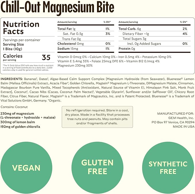 GEM Calm Essentials Vitamin with Magnesium for Stress Support and Focus, Lemon Balm, Gluten Free, Vegan, Banana Cinnamon, 1 Pack of 7