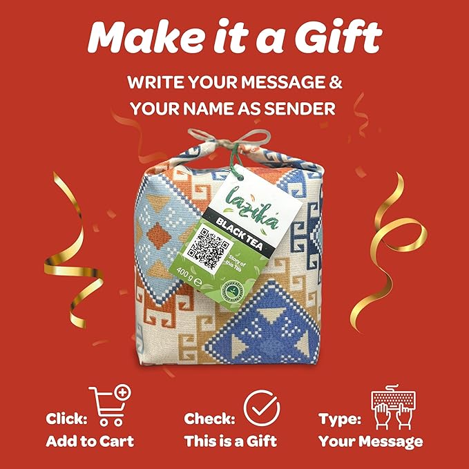 Lazika Black Loose Leaf Tea, 14.1 Oz, Breakfast Tea with Petite Fabric Gift Pack, Early Harvest, Handcrafted