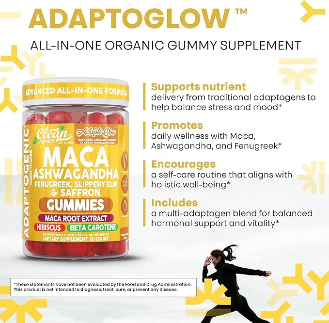 Clean Nutra Maca Root Gummies Ashwagandha Fenugreek Slippery Elm Saffron Hibiscus Beta Carotene Vitamin A for Women Macaroot Extract 60 Gummies Vegan Adaptogen Supplement Gummy Non GMO