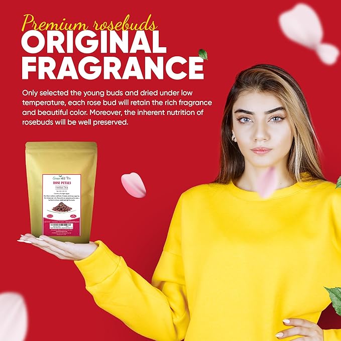Greenhilltea Premium Dried Rose Petals - Caffeine Free Rose Tea - Edible Flowers for drinks, Baking, Desserts, Cocktails, Wedding Toss & Herbal Tea Infusions - 4 OZ