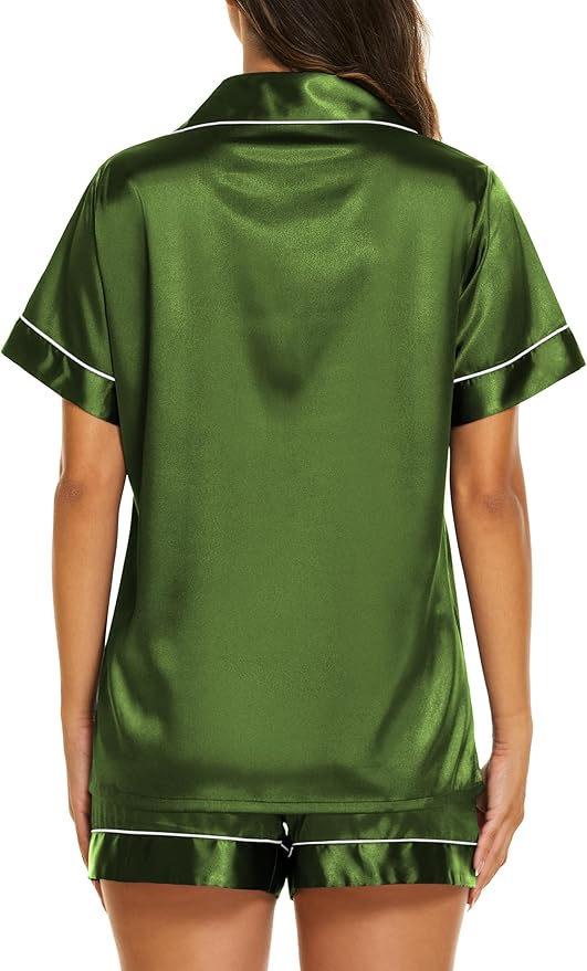 Ekouaer Silk Pajamas for Women Short Sleeve Sleepwear Soft Button Down Loungewear 2 Piece Satin Pjs Shorts Set S-XXL