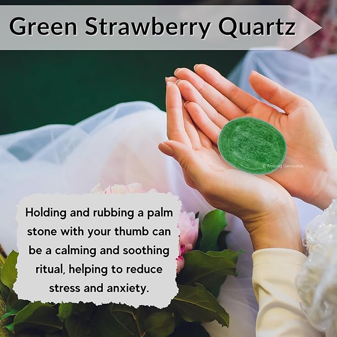Amazing Gemstone Green Strawberry Quartz Crystals and Healing Stones - Large Palm Stone Crystals Piedra - Crystal for Good Luck, Positive Energy, Meditation - Unique Stocking Stuffers Gifts for Women