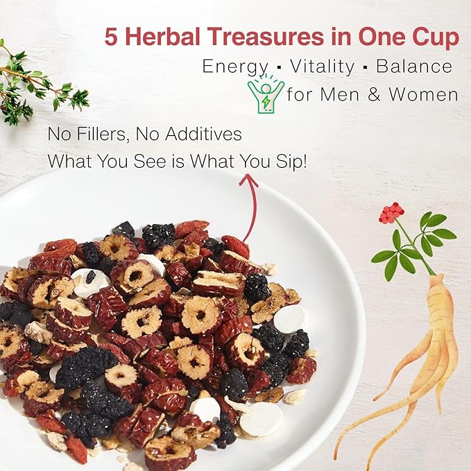 Kidney Tea Formula Ginseng Six Treasure Tea – 10g x 20 Bags Ginseng & Mulberry Herbal Tea Bags, Kidney Cleanse Detox Teas for Men & Women with Goji, Red Dates & Maca