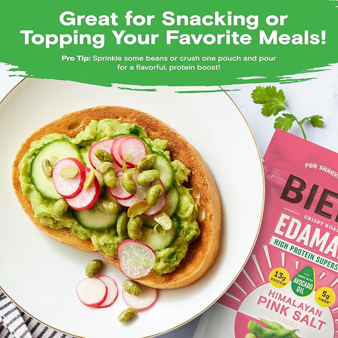 Biena Crispy Roasted Edamame Beans Snack – High Protein Snack for Adults & Kids, 12g-13g Protein per Serving - Made with Avocado Oil – Vegan, Low Carb, Gluten-Free – 3-Pack 4.75oz, Himalayan Pink Salt