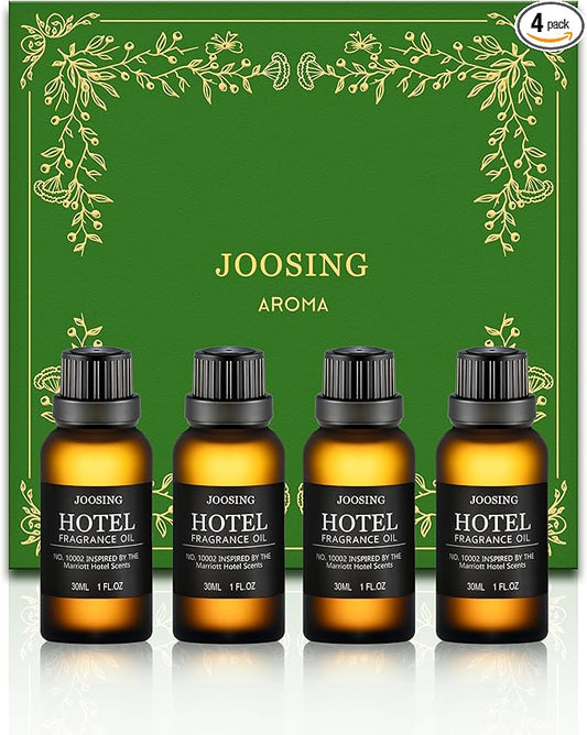 Hotel Diffuser Oils Gift Set, Joosing Hotel Scent Essential Oils d 4 x 30ml Large Bottles (4 Fl Oz Total), Premium Fragrance Oil No. 10002 The Marriott for Aromatherapy Diffusers and Humidifiers
