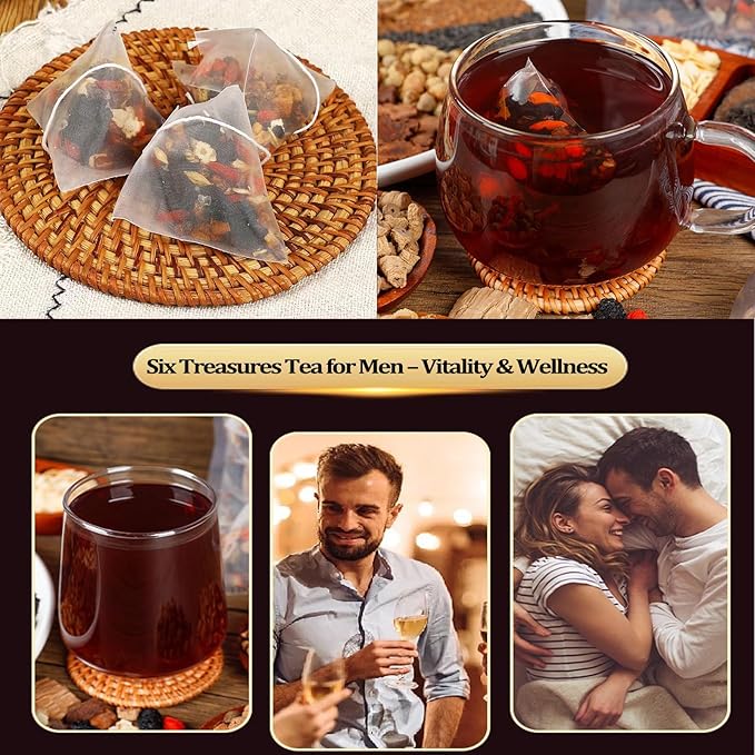 kidney Tea Formula Ginseng Six Treasure Tea, 6 Precious Ingredients Formula for Kidney Detox, Natural Ginseng Five Treasures Teabag for Women & Men, No Additives, Sugar&Caffeine (25 Pcs 1 Bag)