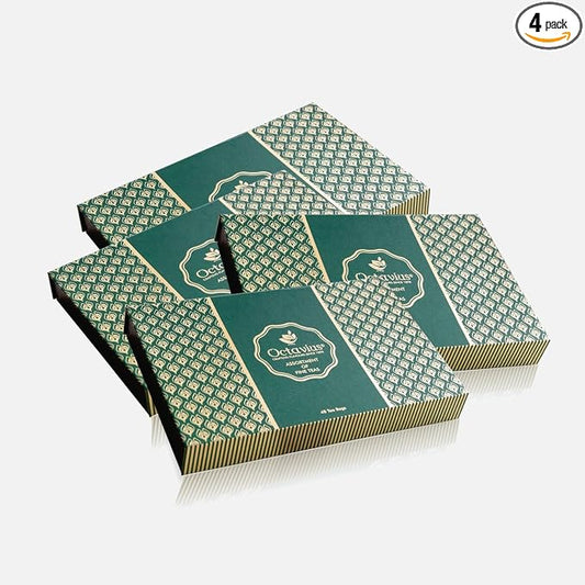 Octavius Tea Sampler Pack | 8 Assorted Black & Green Teas | 48 Premium Tea Bags | Variety Pack of Healthy Flavored Teas - Pack of 4