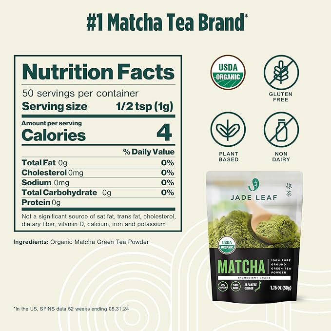 Jade Leaf Matcha Organic Japanese Matcha Green Tea Powder - Ingredient Grade (1 Pound Bulk Pouch)