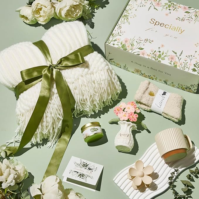 Self Care Gift Basket, Birthday Gifts for Women Get Well Soon Care Package, Sympathy Gift Set After Surgery Thinking of You Inspirational Basket for Her Mom Wife Sister Girl Friend Girlfriend Coworker