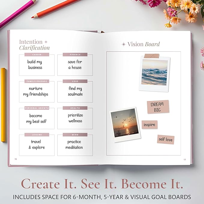 Manifestation Journal for Women - 12- Week Self Care Journal w/Vision Board, 100 Digital Affirmation Cards, Gratitude Prompts & Goal Setting, Meditation