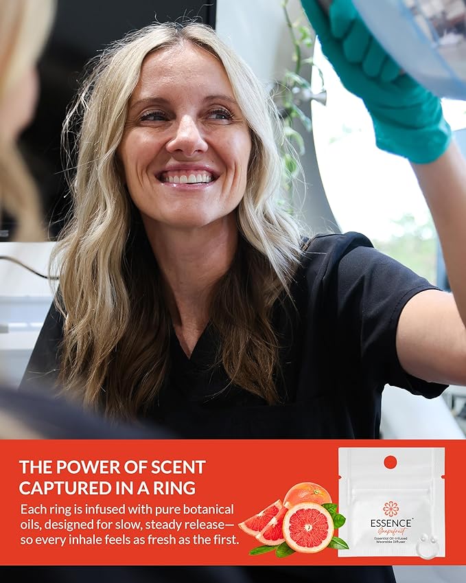 Essence Wearable Aromatherapy Nasal Diffuser – Grapefruit Essential Oil Nose Ring Silicone Inhaler for Stress & Mood Support - Made in USA & Travel-Friendly (3 Pack)