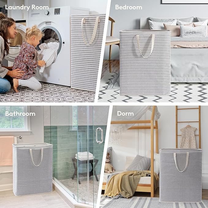 Lifewit 2 Pack Laundry Hamper Large Collapsible Laundry Baskets, Freestanding Waterproof Clothes Hamper with Easy Carry Handles in Laundry Room Bedroom Bathroom College Dorm for Adults, Grey, 2 x 125L