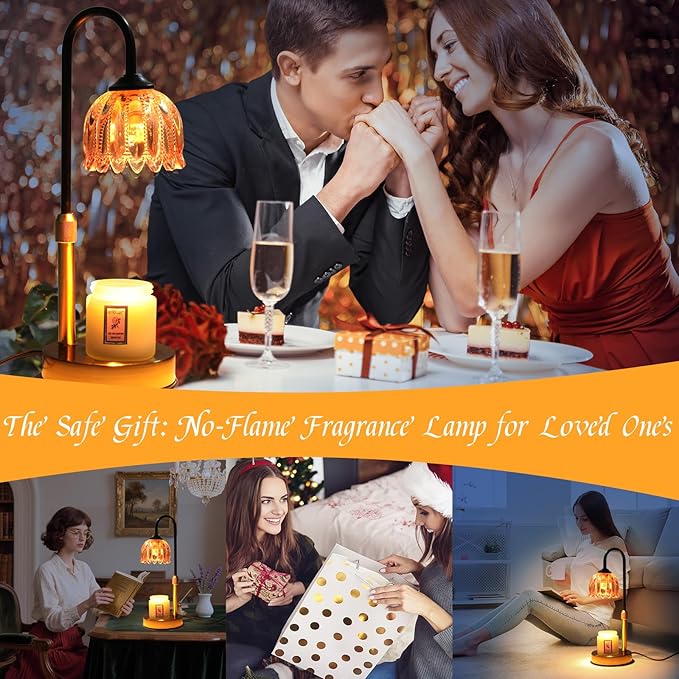 Flower Candle Warmer Lamp with Timer, Wax Warmer Gifts for Mom, Dimmable Candle Lamp Warmer, 3 Timer Modes, 4 Brightness Levels, Adjustable Height for House Warming, Birthday, Christmas Gifts