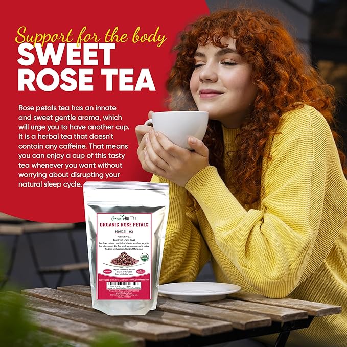 Greenhilltea Rose Petals Dried Flowers in Resealable Pouch, Edible Flowers for Herbal Tea, Rosewater, Baking, Decorating Desserts, Gluten and Caffeine Free 1 OZ bag