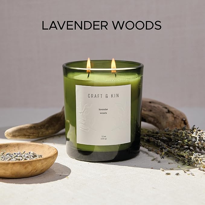 Craft & Kin Lavender Candle | 12oz Premium Lavender Woods Fall Scented Candles for Men and Women | Made with Natural Soy | Nature Collection